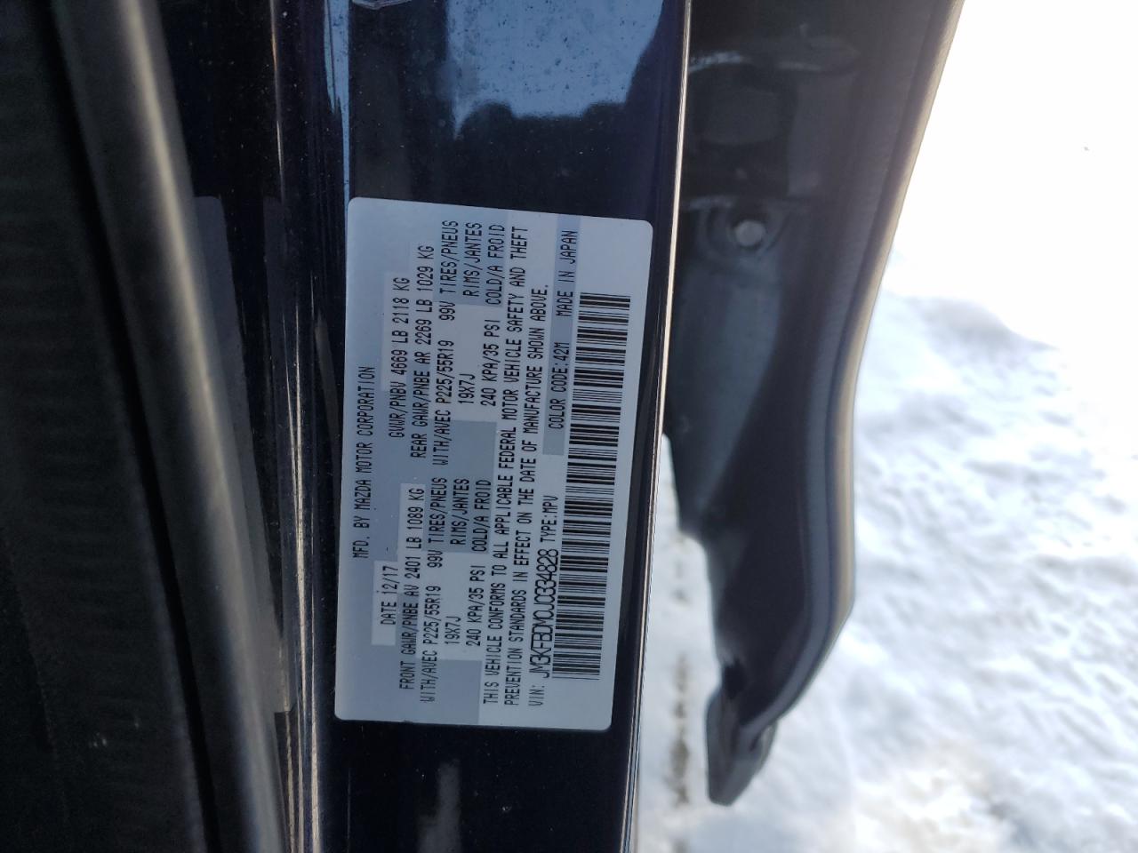2018 Mazda CX-5 VIN JM3KFBDM0J0334828 Copart auction photo, front end / side damage thumbnail 13