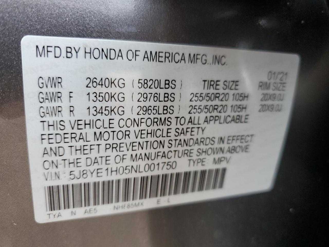 2022 Acura MDX VIN 5J8YE1H05NL001750 Copart auction photo, front end / minor dent/scratches damage thumbnail 14