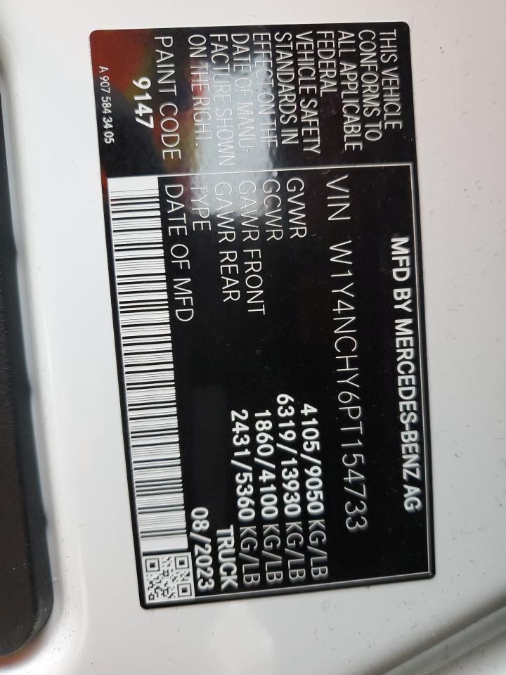 2023 Mercedes-Benz Sprinter VIN W1Y4NCHY6PT154733 Copart auction photo, rear end damage thumbnail 14