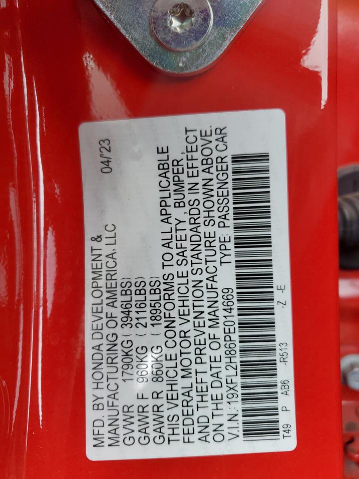 2023 Honda Civic VIN 19XFL2H86PE014669 Copart auction photo, rear end / front end damage thumbnail 13