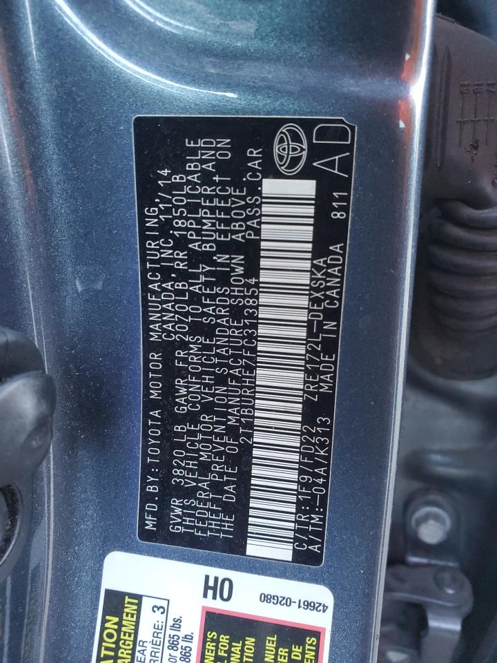 2015 Toyota Corolla VIN 2T1BURHE7FC313854 Copart auction photo, side / minor dent/scratches damage thumbnail 12