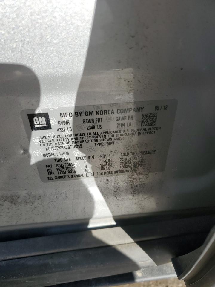 2018 Chevrolet Trax VIN KL7CJPSBXJB710219 Copart auction photo, front end damage thumbnail 14