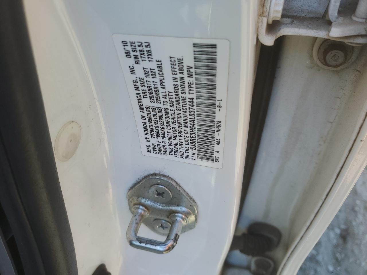 2010 Honda CR-V VIN 5J6RE3H54AL037444 Copart auction photo, front end damage thumbnail 12