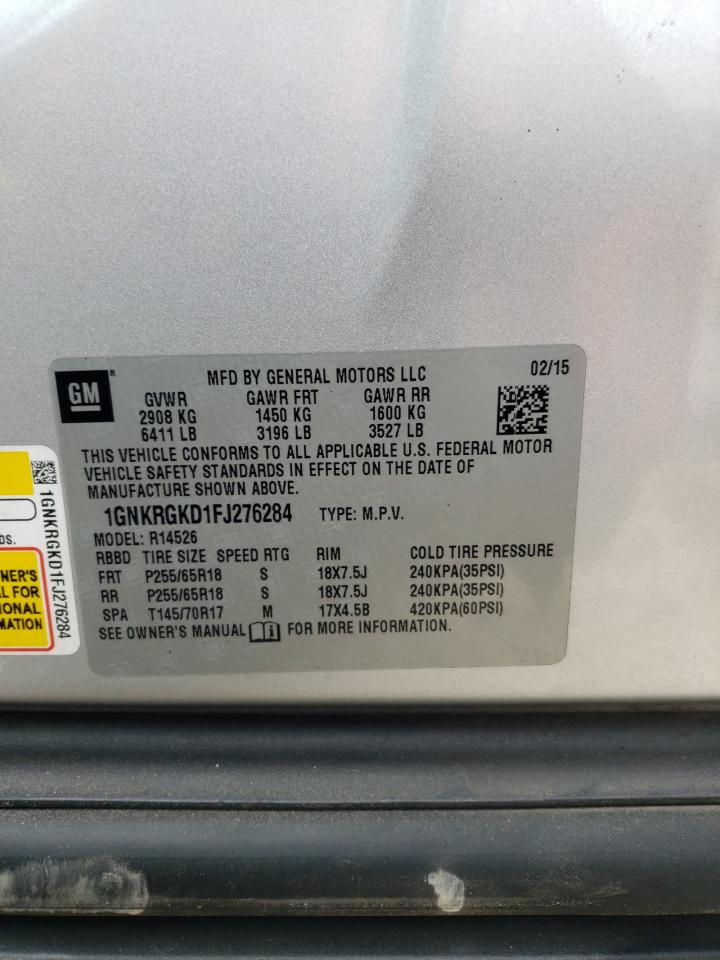 2015 Chevrolet Traverse VIN 1GNKRGKD1FJ276284 Copart auction photo, front end / minor dent/scratches damage thumbnail 15