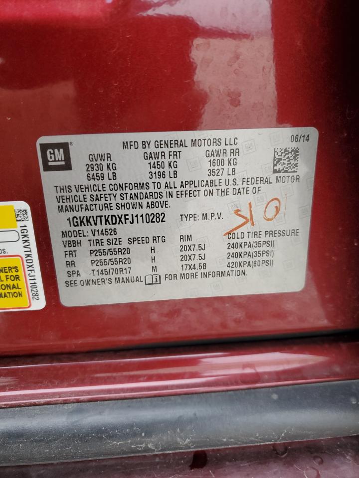 2015 GMC Acadia VIN 1GKKVTKDXFJ110282 Copart auction photo, side / front end damage thumbnail 13