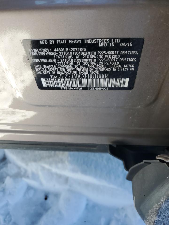 2015 Subaru Forester VIN JF2SJABCXFH818804 Copart auction photo, front end damage thumbnail 13