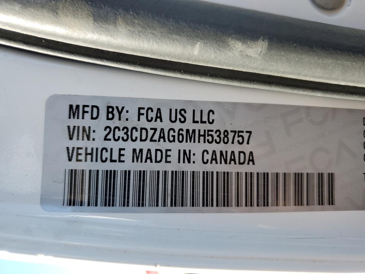 2021 Dodge Challenger VIN 2C3CDZAG6MH538757 Copart auction photo, front end / minor dent/scratches damage thumbnail 14