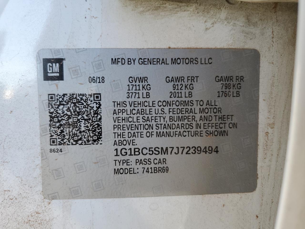 2018 Chevrolet Cruze VIN 1G1BC5SM7J7239494 Copart auction photo, side / frame damage damage thumbnail 14