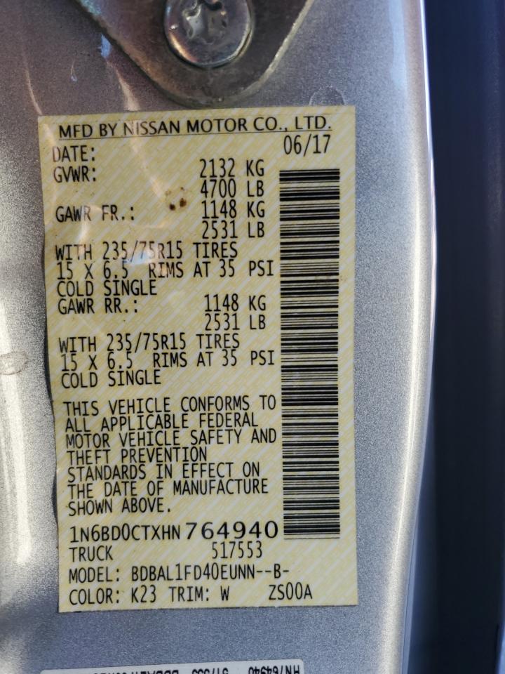 2017 Nissan Navara (Frontier) VIN 1N6BD0CTXHN764940 Copart auction photo, rear end damage thumbnail 12