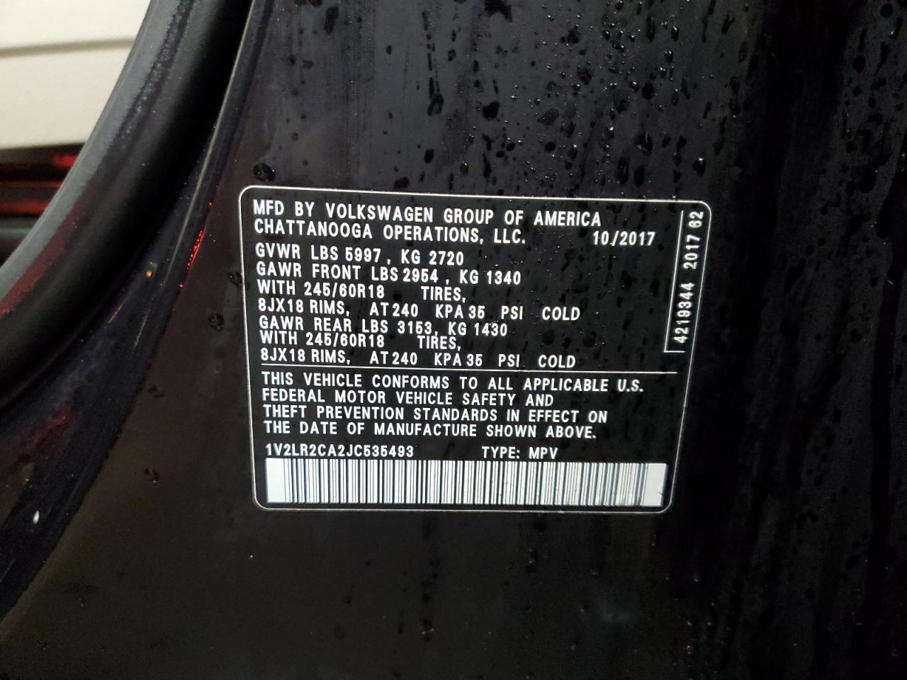 2018 Volkswagen Atlas VIN 1V2LR2CA2JC535493 Copart auction photo, side / rear end damage thumbnail 13