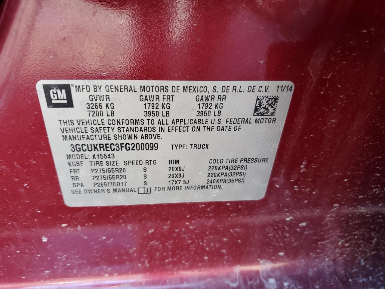 2015 Chevrolet Silverado VIN 3GCUKREC3FG200099 Copart auction photo, front end / undercarriage damage thumbnail 14