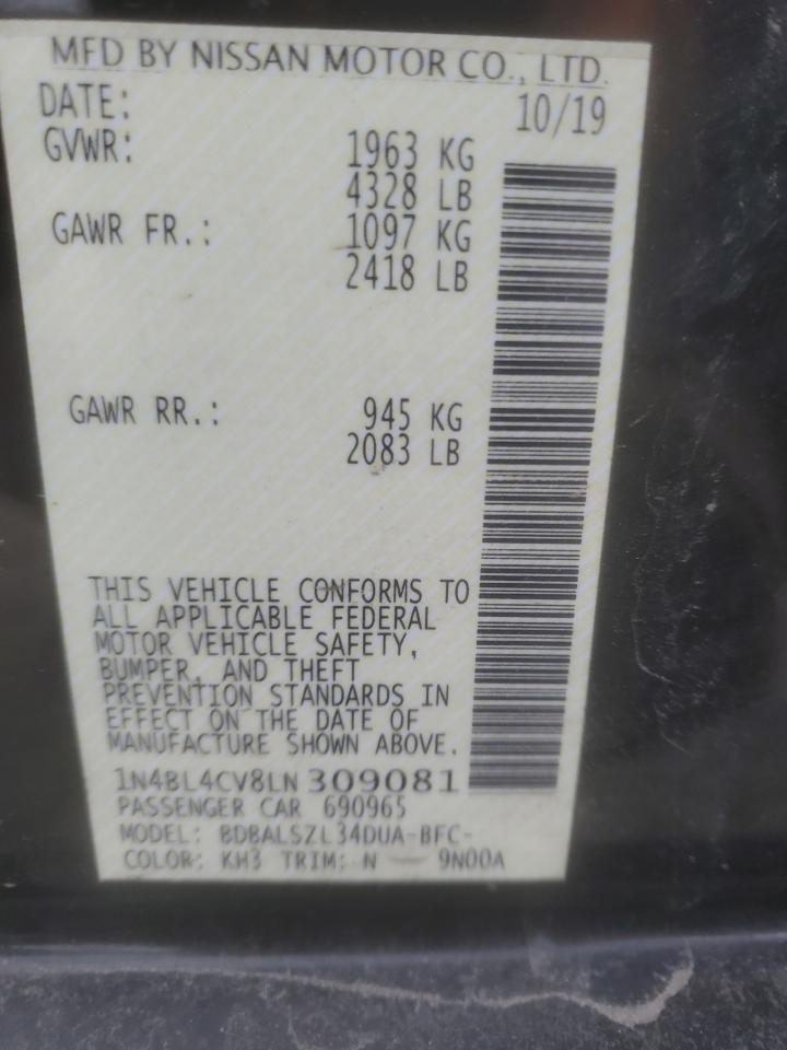 2020 Nissan Altima VIN 1N4BL4CV8LN309081 Copart auction photo, front end damage thumbnail 13