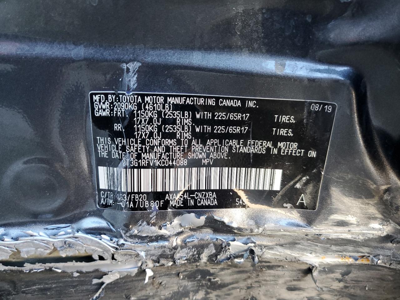 2019 Toyota RAV 4 VIN 2T3G1RFV1KC044088 Copart auction photo, side / rear end damage thumbnail 15