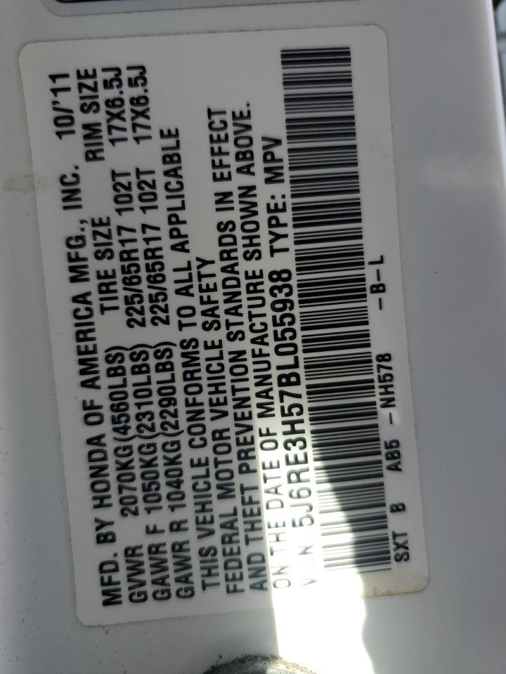 2011 Honda CR-V VIN 5J6RE3H57BL055938 Copart auction photo, side / front end damage thumbnail 13
