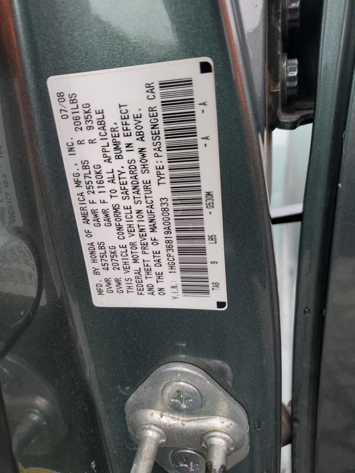 2009 Honda Accord VIN 1HGCP36819A000833 Copart auction photo, front end / side damage thumbnail 14