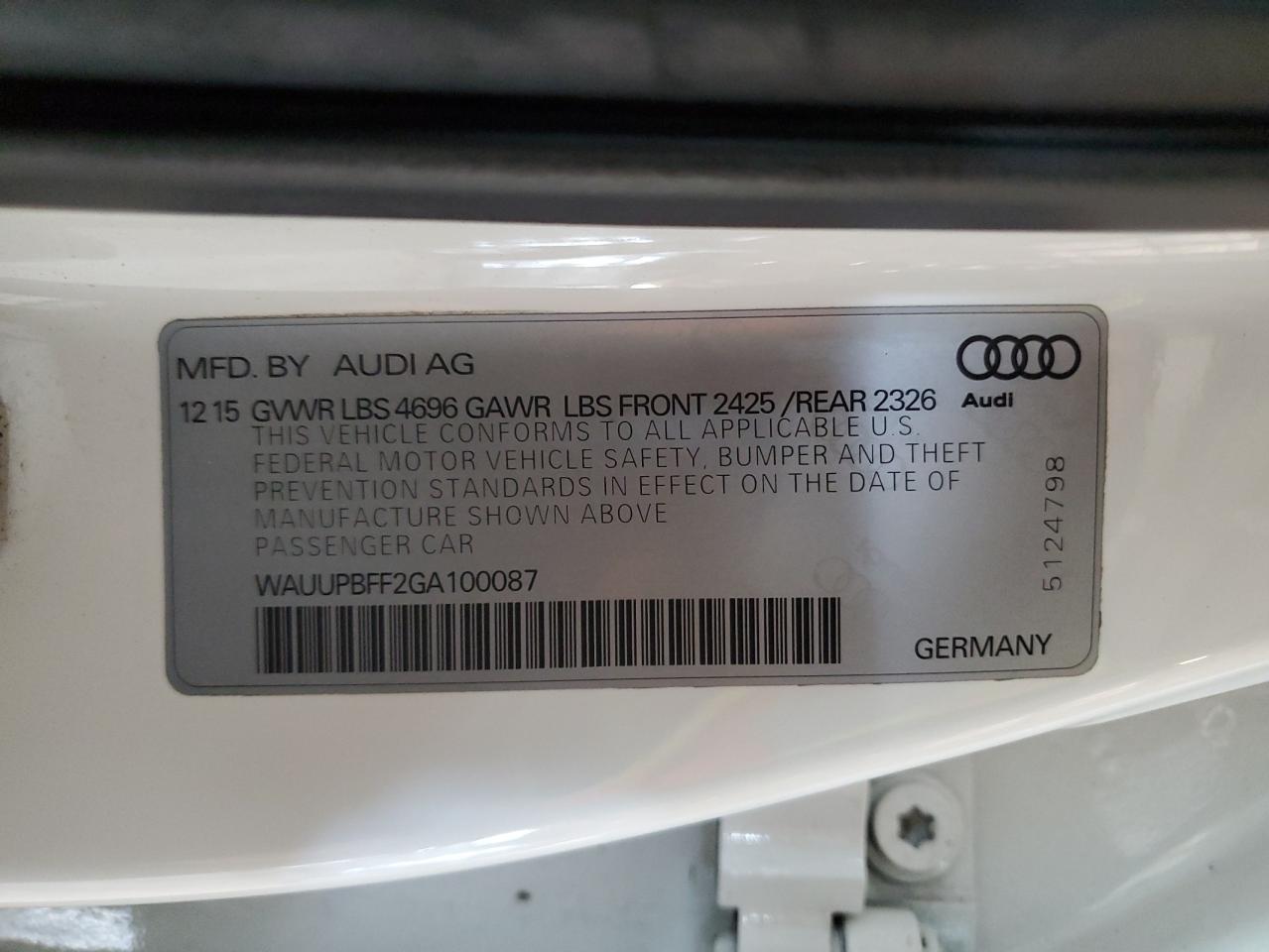2016 Audi A3 VIN WAUUPBFF2GA100087 Copart auction photo, minor dent/scratches damage thumbnail 12