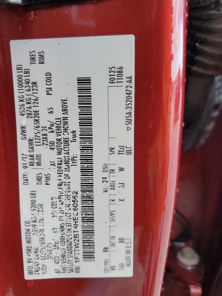 2017 Ford F250 VIN 1FT7W2BT4HEC60562 Copart auction photo, all over damage thumbnail 12