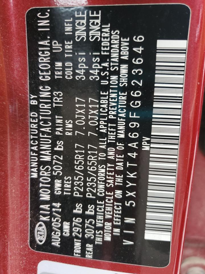 2015 KIA Sorento VIN 5XYKT4A69FG623646 Copart auction photo, front end damage thumbnail 13