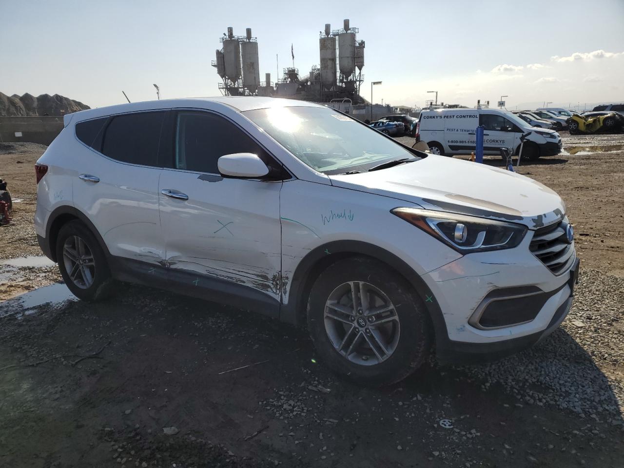 2018 Hyundai Santa Fe VIN 5NMZT3LB5JH067210 Copart auction photo, front end / side damage thumbnail 4