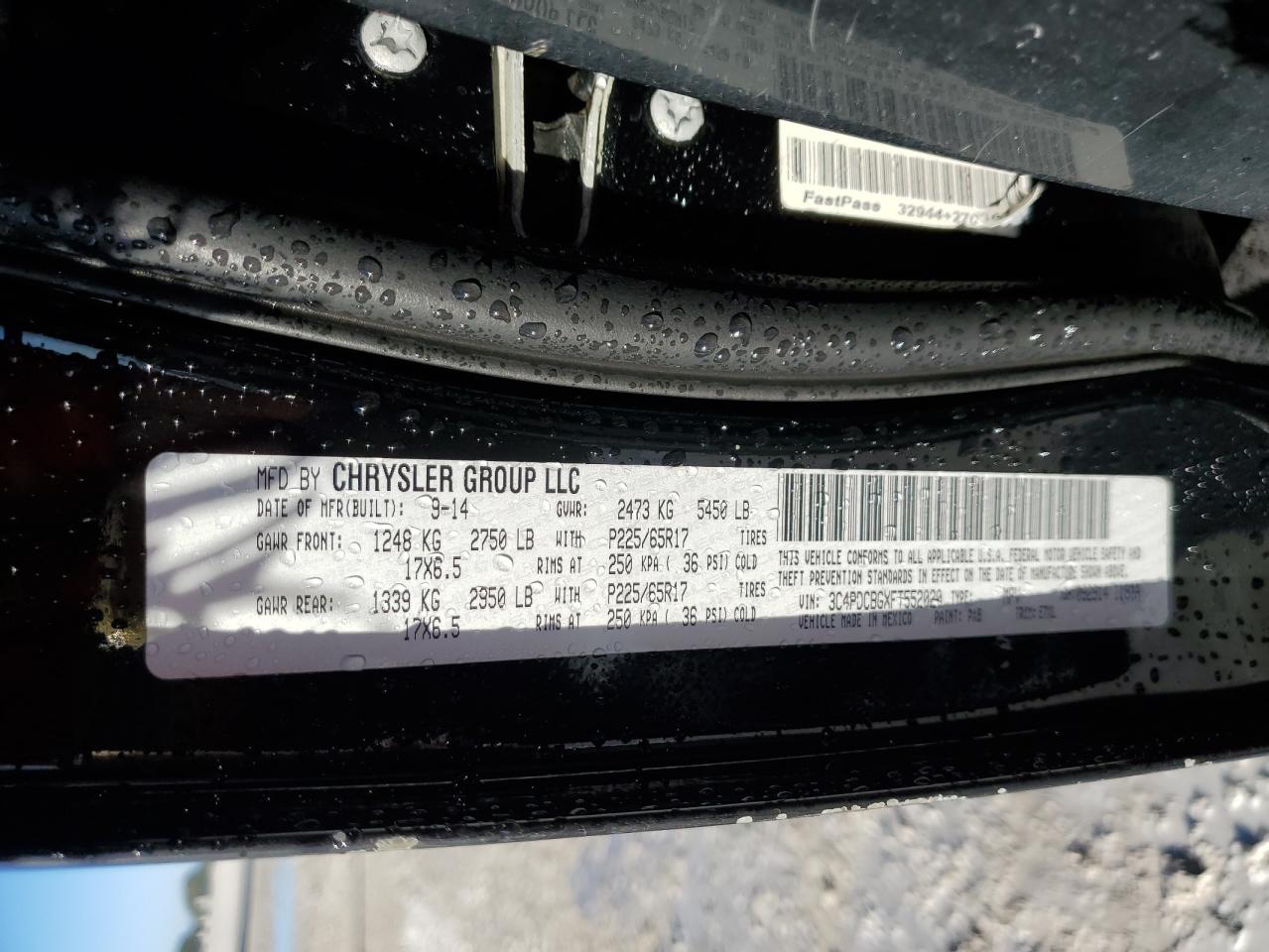 2015 Dodge Journey VIN 3C4PDCBGXFT552020 Copart auction photo, side damage thumbnail 13