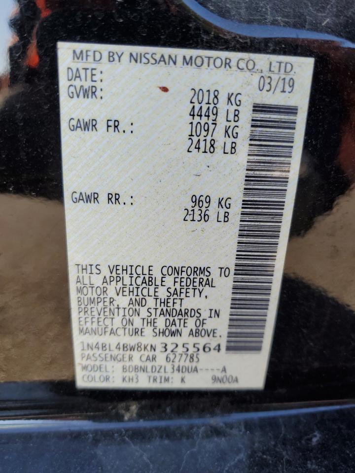 2019 Nissan Altima VIN 1N4BL4BW8KN325564 Copart auction photo, front end / minor dent/scratches damage thumbnail 13
