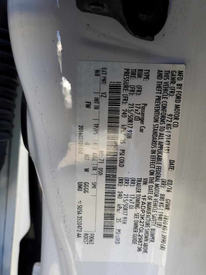 2016 Ford Focus VIN 1FADP3K27GL298736 Copart auction photo, front end damage thumbnail 14