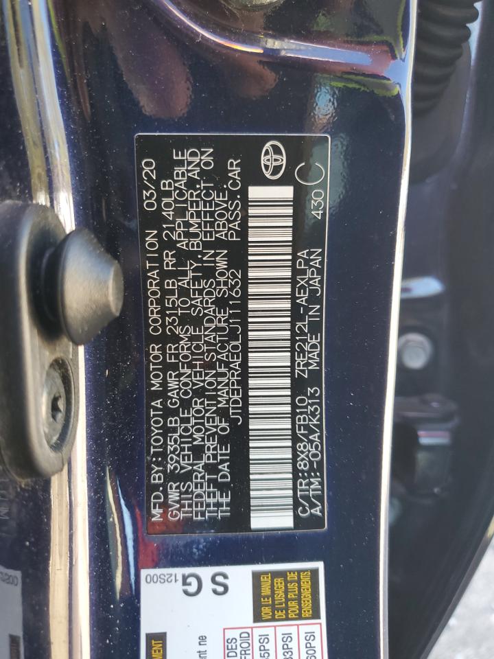 2020 Toyota Corolla VIN JTDEPRAE0LJ111632 Copart auction photo, front end damage thumbnail 12