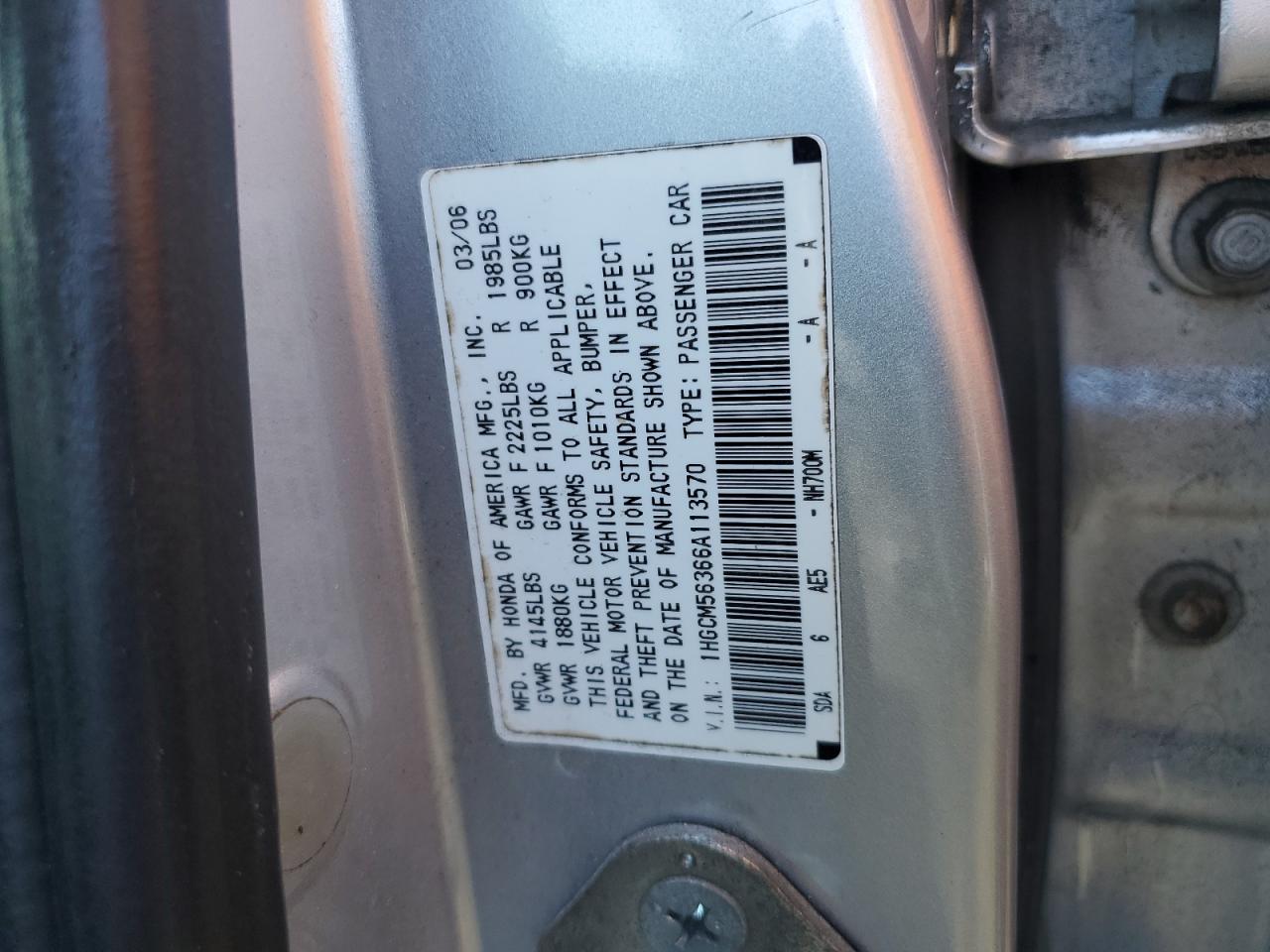 2006 Honda Accord VIN 1HGCM56366A113570 Copart auction photo, rear end damage thumbnail 14