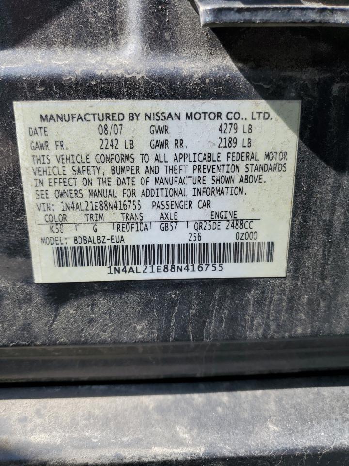 2008 Nissan Altima VIN 1N4AL21E88N416755 Copart auction photo, rear end / side damage thumbnail 12