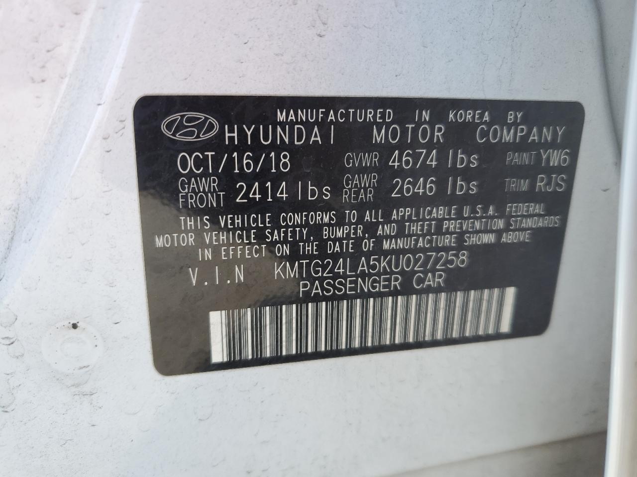 2019 Genesis G70 VIN KMTG24LA5KU027258 Copart auction photo, mechanical damage thumbnail 12