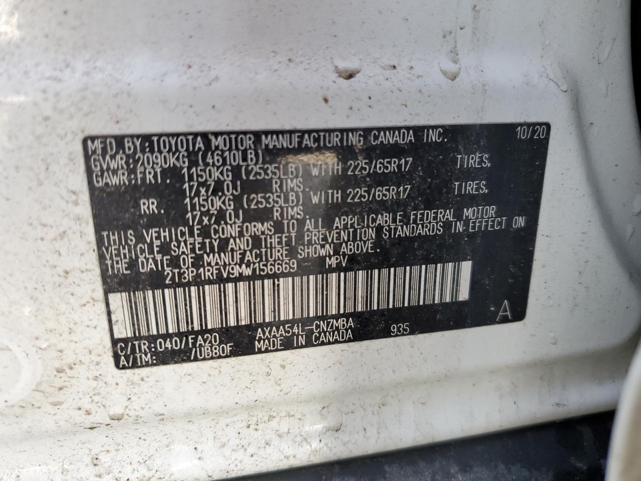 2021 Toyota RAV 4 VIN 2T3P1RFV9MW156669 Copart auction photo, front end / undercarriage damage thumbnail 15