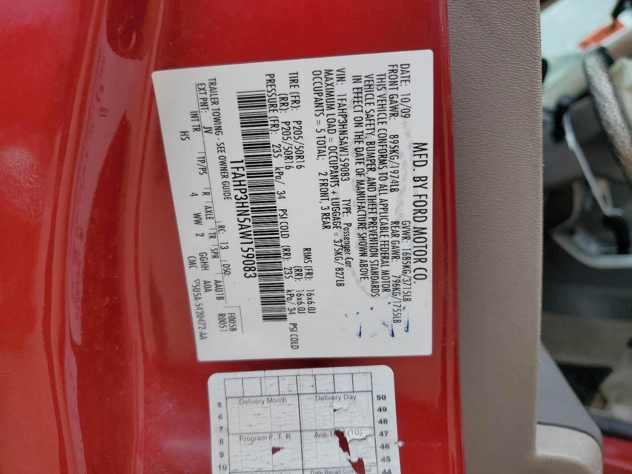 2010 Ford Focus VIN 1FAHP3HN5AW159083 Copart auction photo, front end damage thumbnail 13