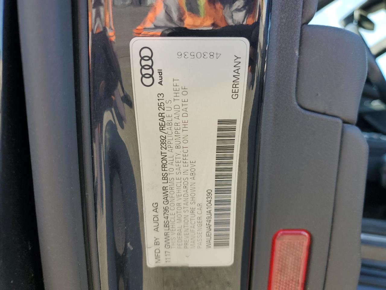 2018 Audi A4 VIN WAUENAF49JA104390 Copart auction photo, all over damage thumbnail 14