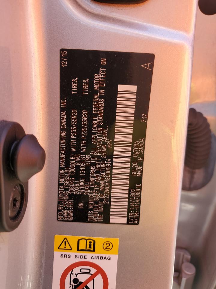 2016 Lexus RX VIN 2T2ZZMCA1GC006944 Copart auction photo, front end / rear end damage thumbnail 16