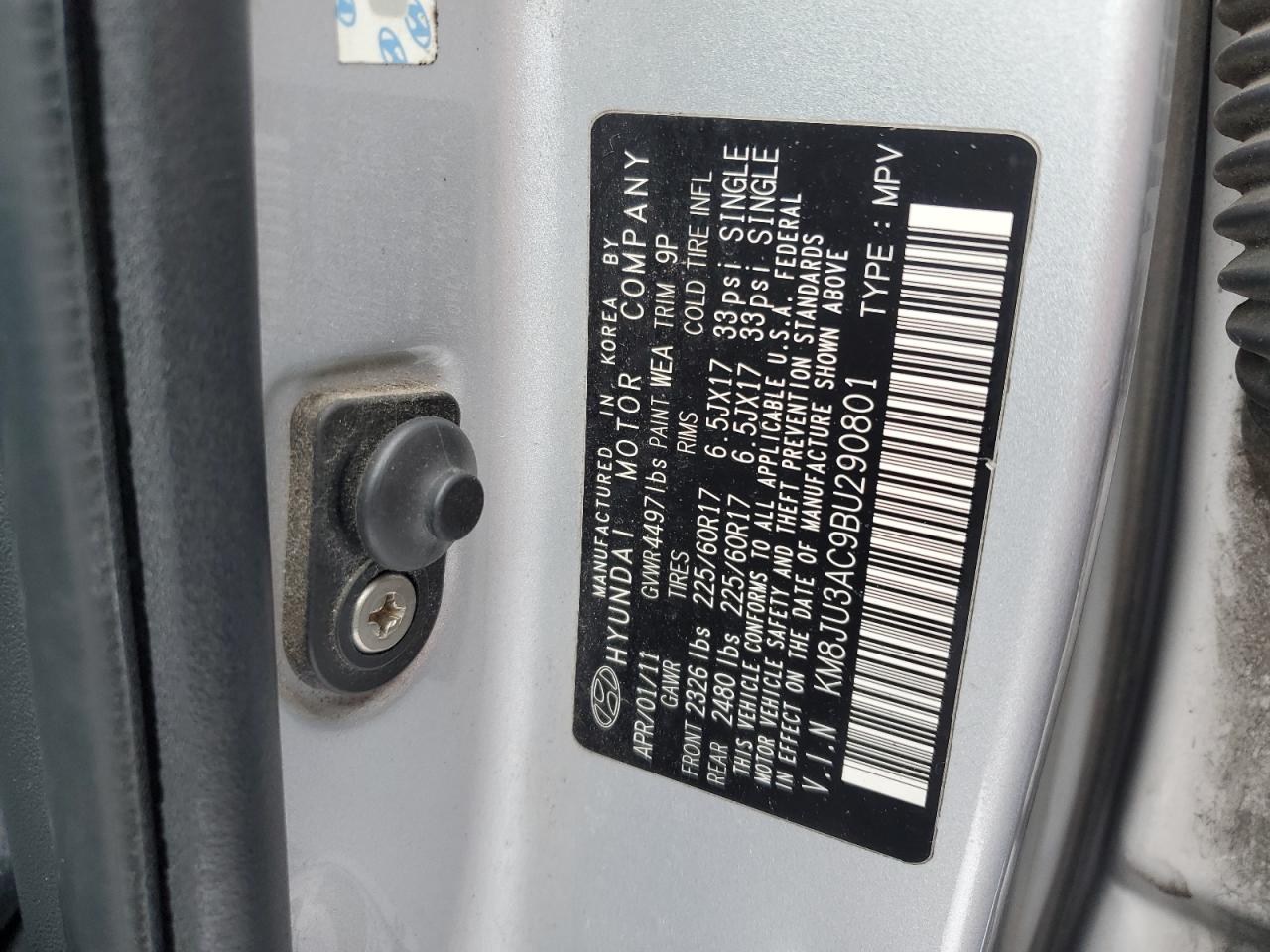 2011 Hyundai Tucson VIN KM8JU3AC9BU290801 Copart auction photo, front end damage thumbnail 15