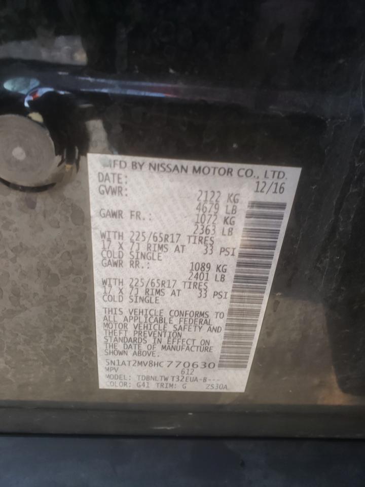 2017 Nissan Rogue VIN 5N1AT2MV8HC770630 Copart auction photo, front end damage thumbnail 14
