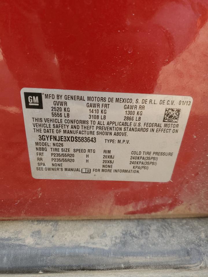2013 Cadillac SRX VIN 3GYFNJE3XDS583643 Copart auction photo, front end / side damage thumbnail 14
