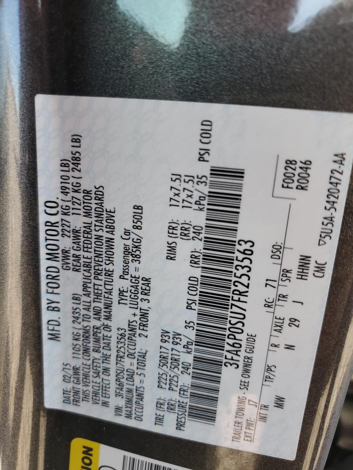 2015 Ford Fusion VIN 3FA6P0SU7FR253563 Copart auction photo, rear end damage thumbnail 12