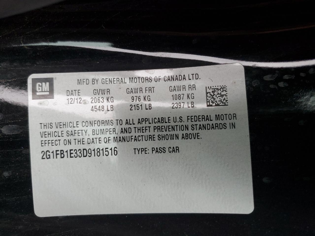 2013 Chevrolet Camaro VIN 2G1FB1E33D9181516 Copart auction photo, front end damage thumbnail 12