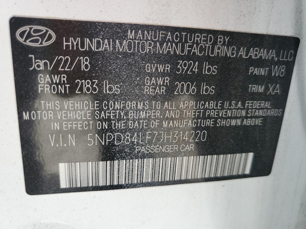2018 Hyundai Elantra VIN 5NPD84LF7JH314220 Copart auction photo, side / front end damage thumbnail 15