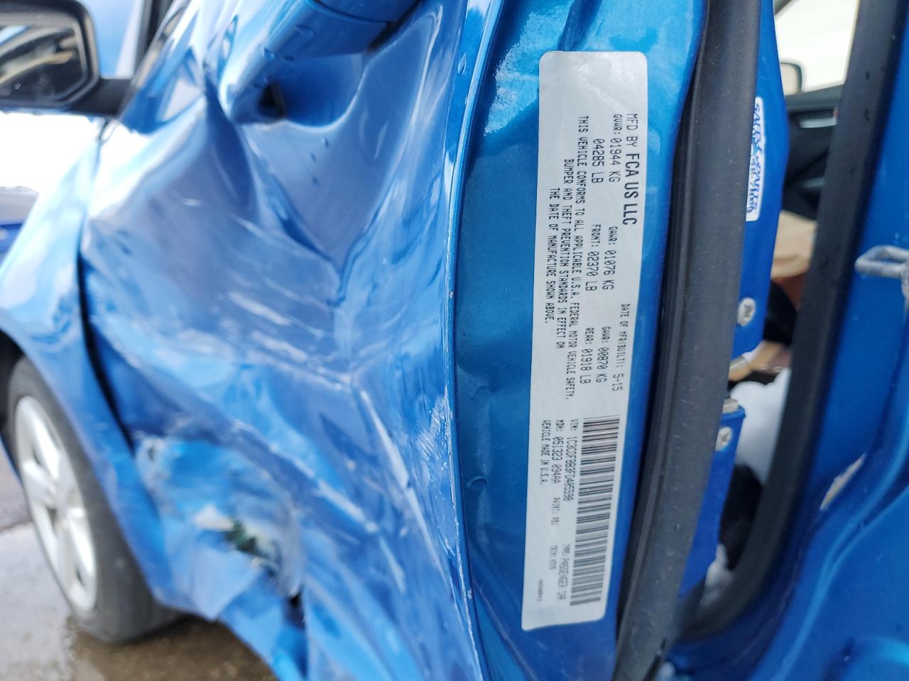 2015 Dodge Dart VIN 1C3CDFBB3FD405598 Copart auction photo, side damage thumbnail 13