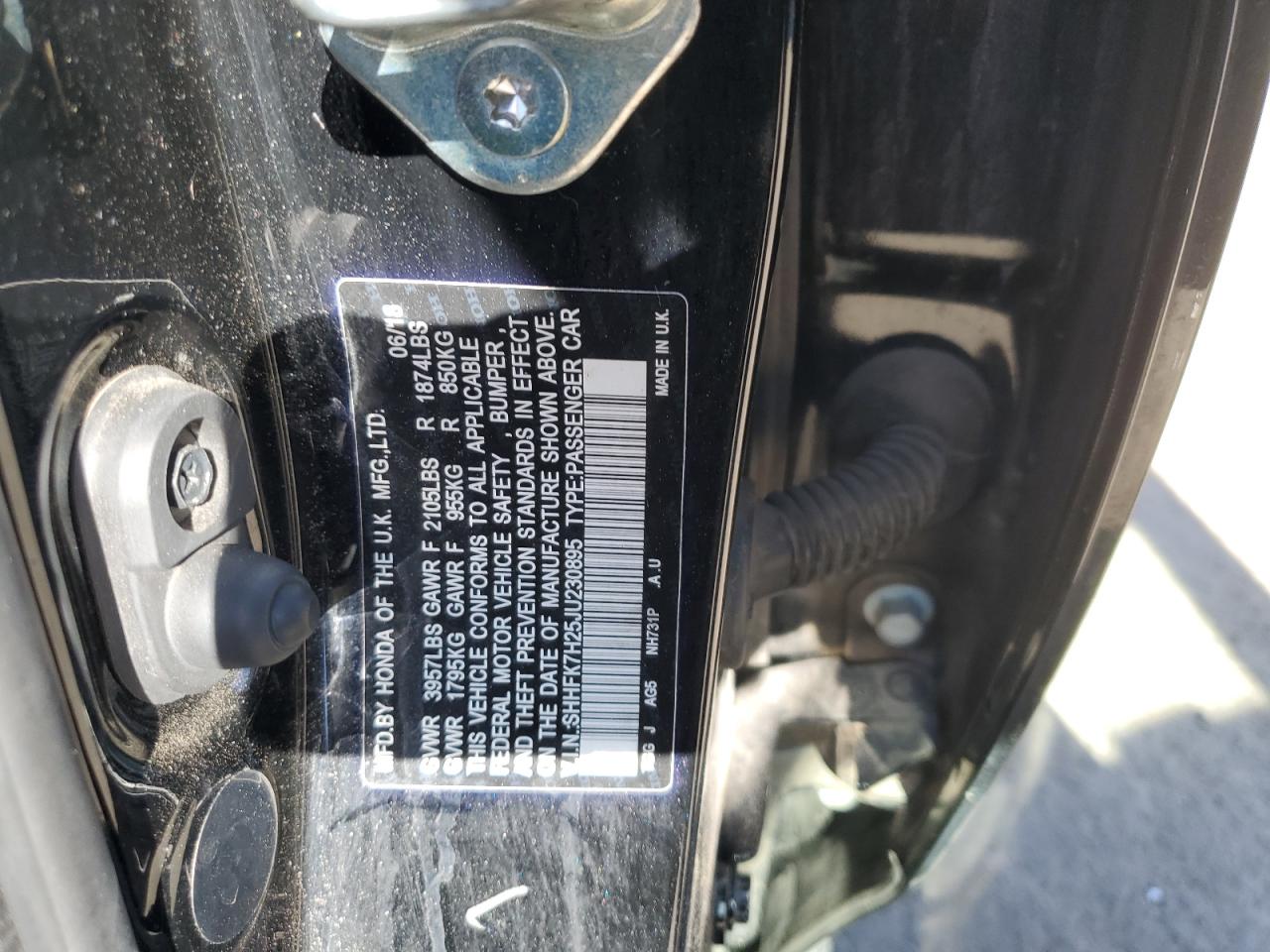 2018 Honda Civic VIN SHHFK7H25JU230895 Copart auction photo, front end / rear end damage thumbnail 13
