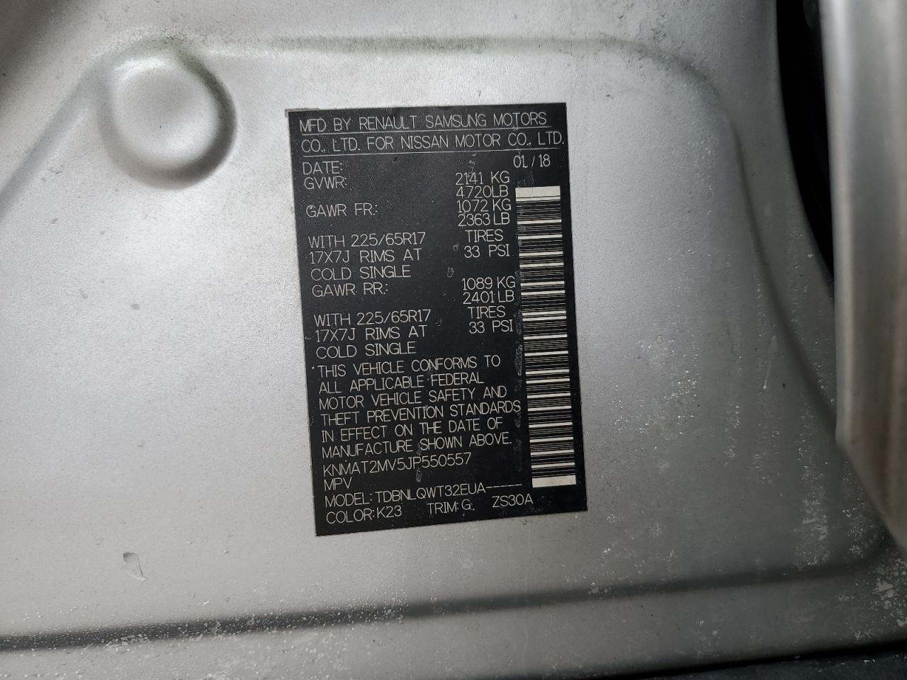 2018 Nissan Rogue VIN KNMAT2MV5JP550557 Copart auction photo, all over damage thumbnail 13