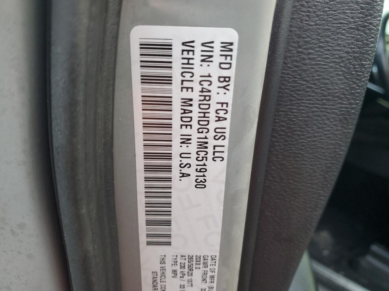 2021 Dodge Durango VIN 1C4RDHDG1MC519130 Copart auction photo, front end damage thumbnail 13