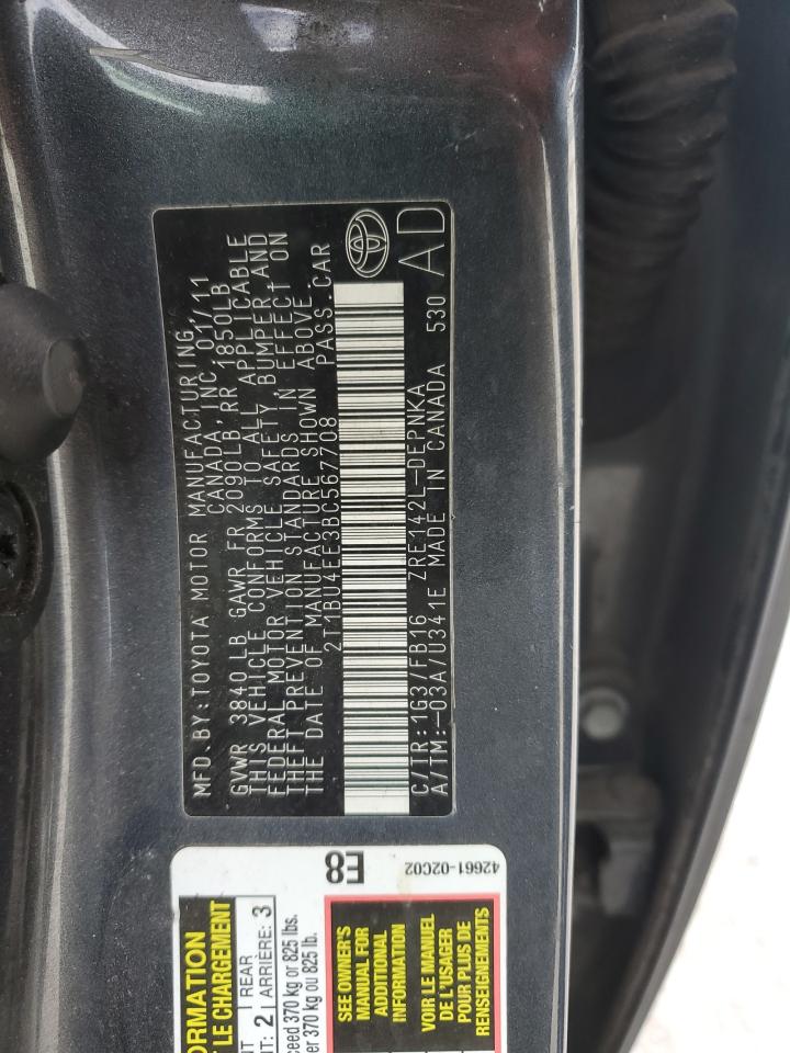 2011 Toyota Corolla VIN 2T1BU4EE3BC567708 Copart auction photo, front end / rear end damage thumbnail 13