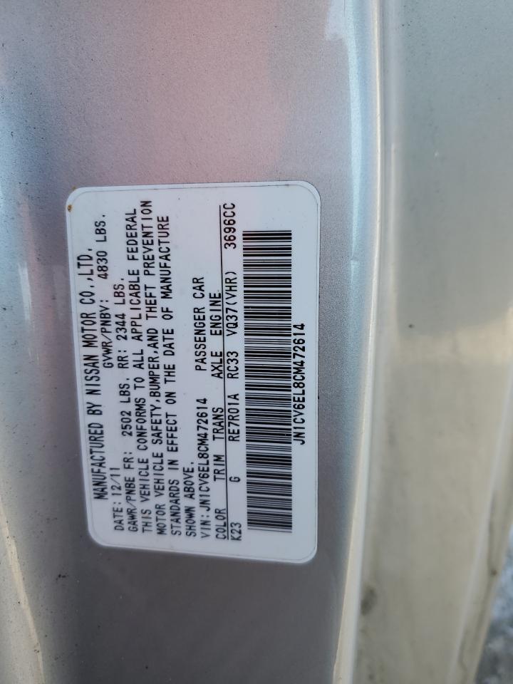 2012 Infiniti G VIN JN1CV6EL8CM472614 Copart auction photo, front end damage thumbnail 12