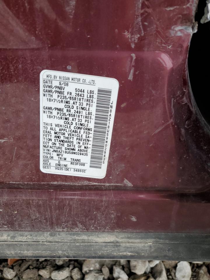 2009 Nissan Murano VIN JN8AZ18U59W029435 Copart auction photo, side damage thumbnail 13
