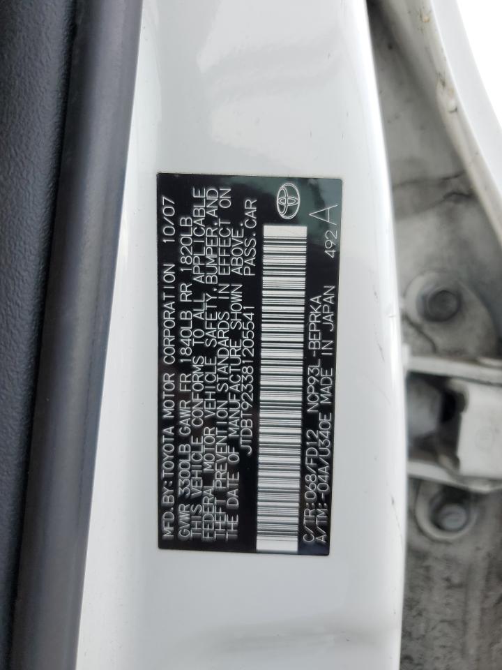 2008 Toyota Yaris VIN JTDBT923381205541 Copart auction photo, mechanical damage thumbnail 12