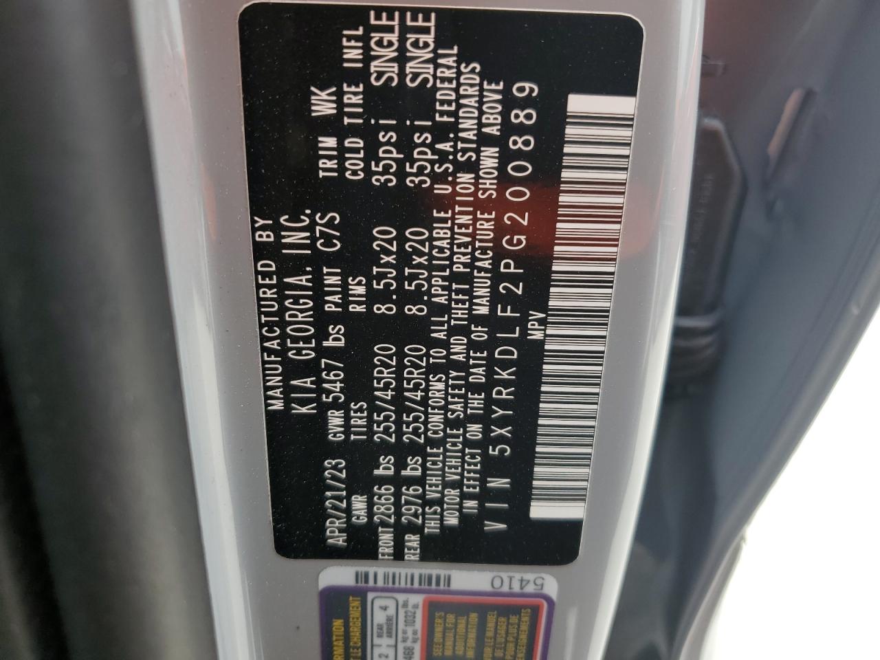 2023 KIA Sorento VIN 5XYRKDLF2PG200889 Copart auction photo, front end damage thumbnail 14