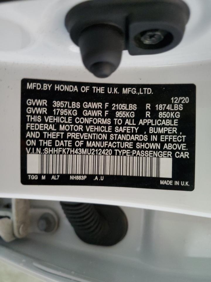 2021 Honda Civic VIN SHHFK7H43MU212420 Copart auction photo, front end / mechanical damage thumbnail 12